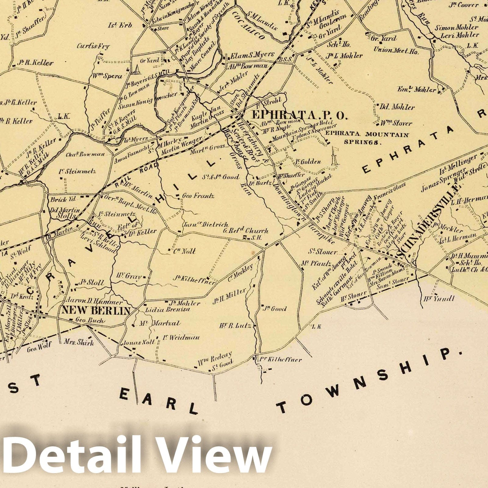Historic Map : 1864 Ephrata Township, Lancaster County, Pennsylvania. - Vintage Wall Art