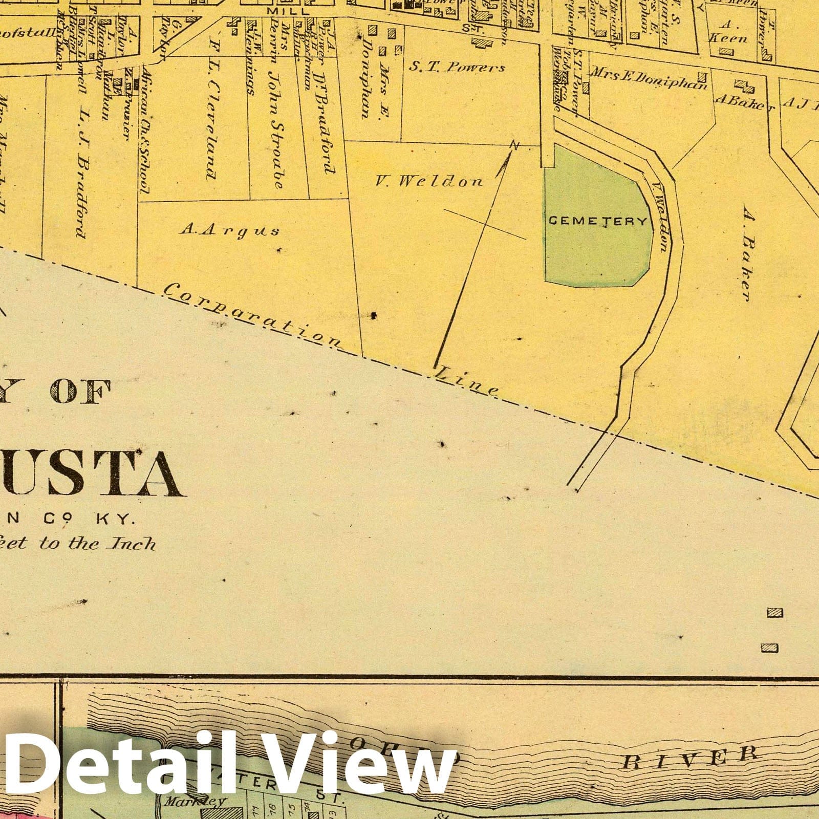 Historic Map : 1877 City of Augusta, (with) Tietzville, Foster, Wellsburgh, Bracken Co, Ky. - Vintage Wall Art