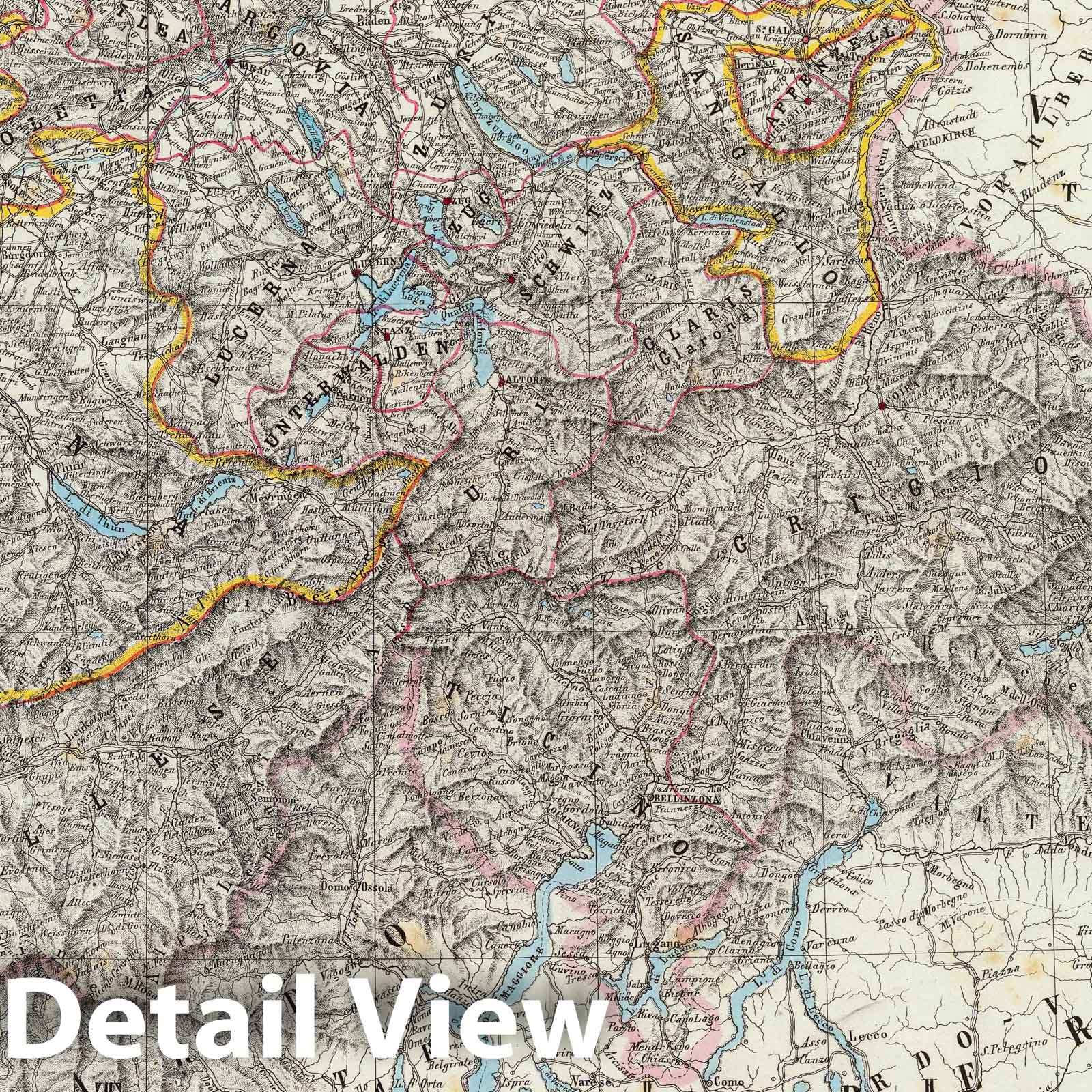 Switzerland 1852 Historical Map Print - Hand-Colored Lithograph