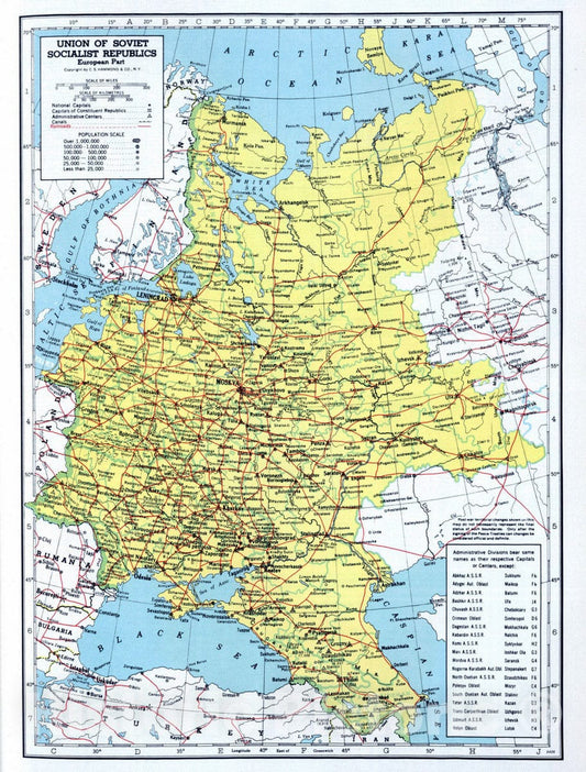 Historic Map : 1948 Union of Soviet Socialist Republics (USSR) in Europe. - Vintage Wall Art