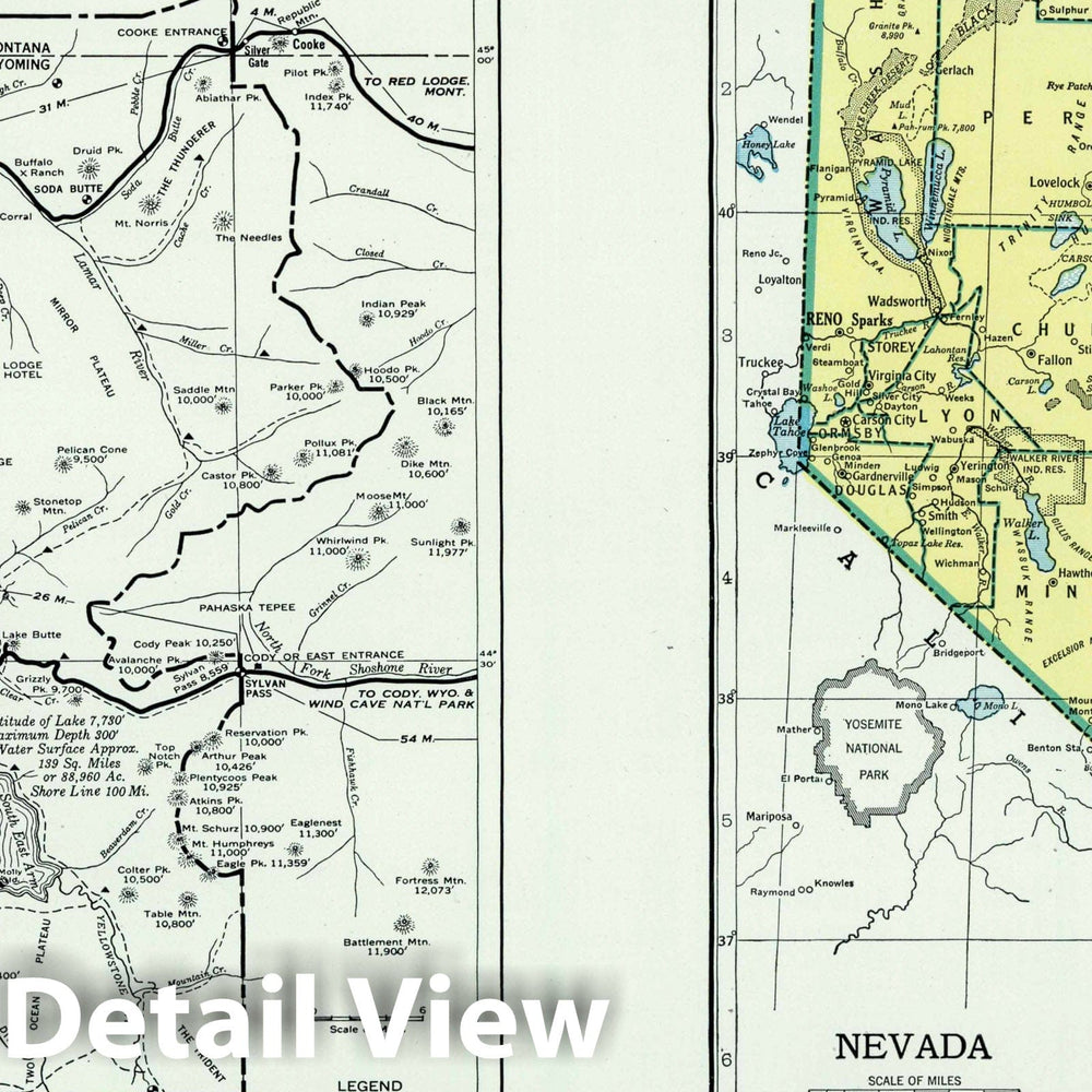Historic Map : 1948 Nevada. Yellowstone National Park. - Vintage Wall Art