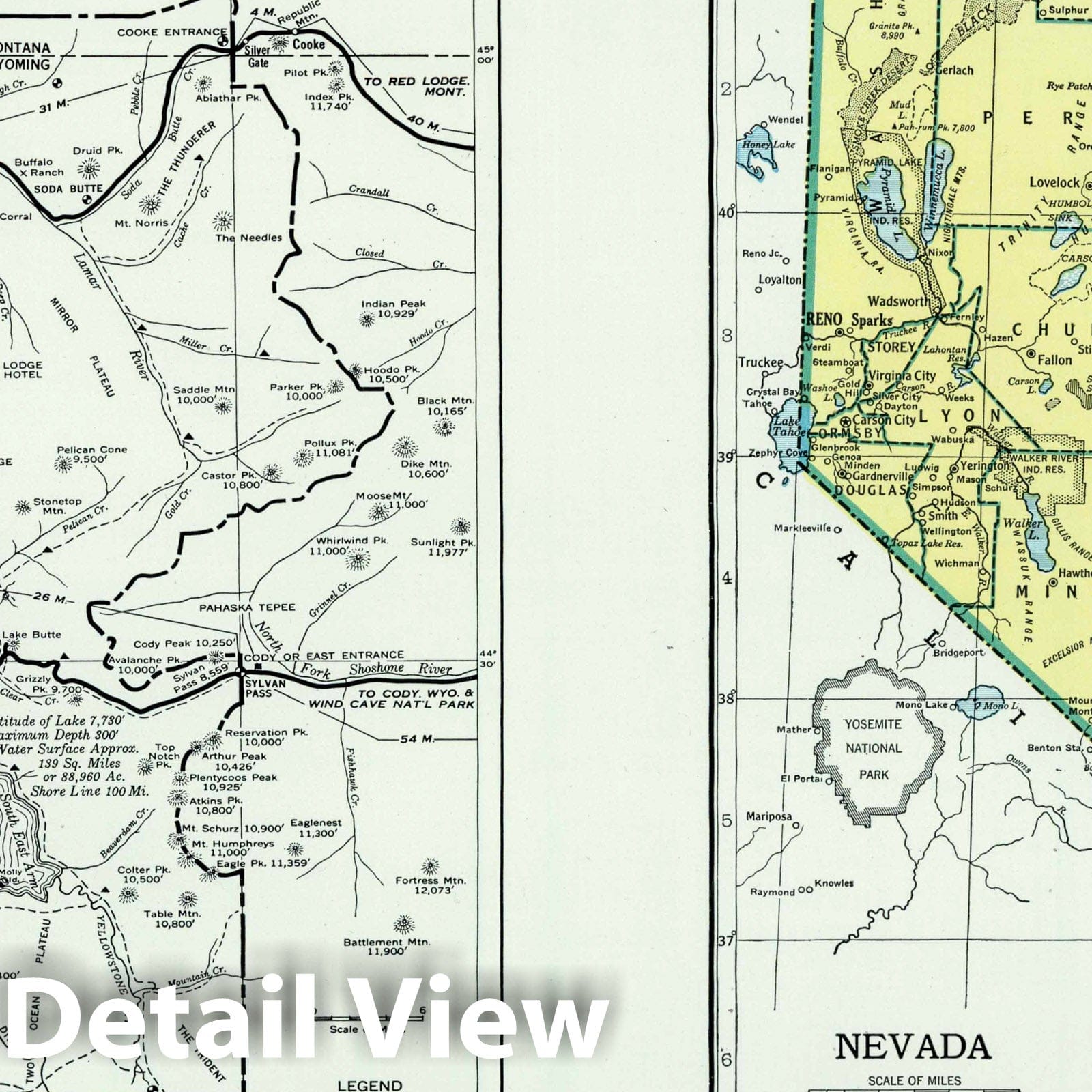 Yellowstone National Park, Wyoming - Physical Map, 1948 - Historical Map Print