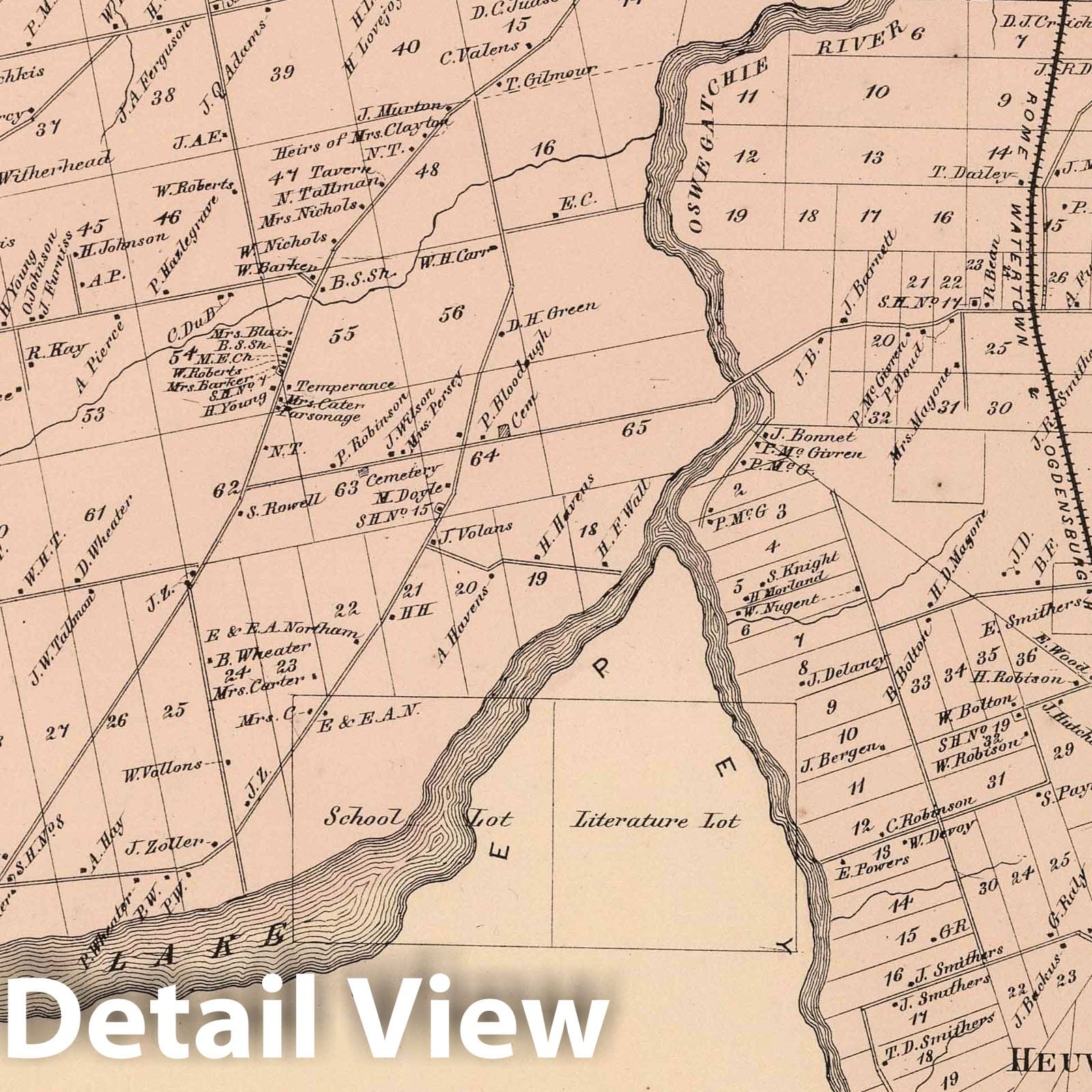 Oswegatchie - Property Map, 1865 - Historical Map Print