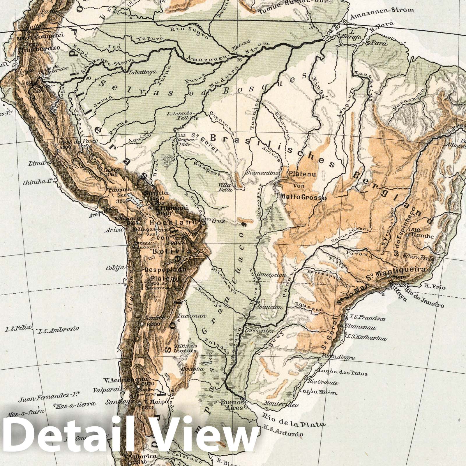 South America, 1896 - Diercke Schul-Atlas Historical Map Print