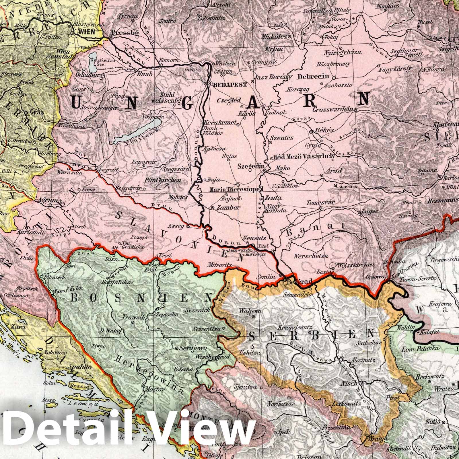 Austria and Hungary 1896 Historical Topographic Map Print