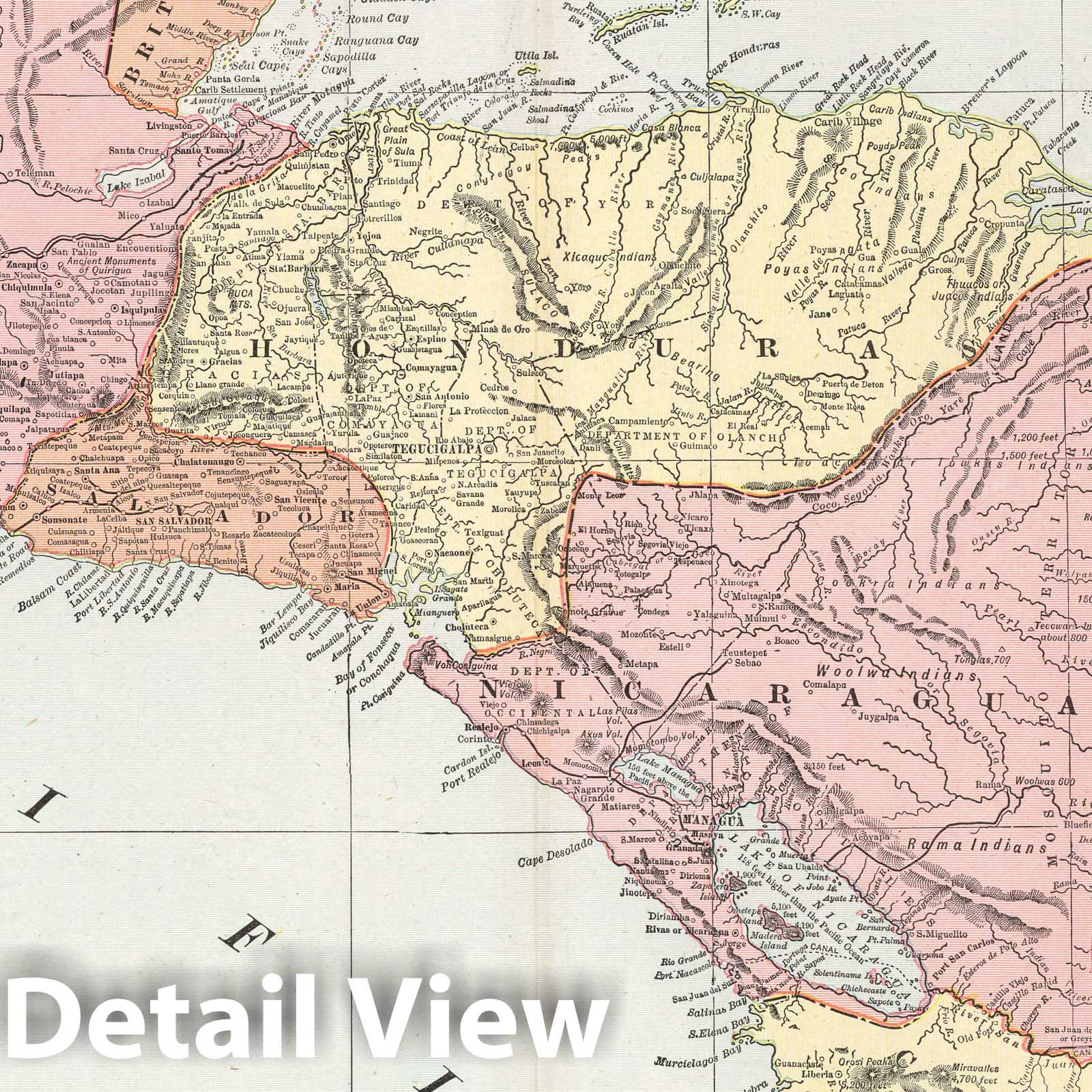 Central America - Railroad Map, 1901 - Historical Map Print