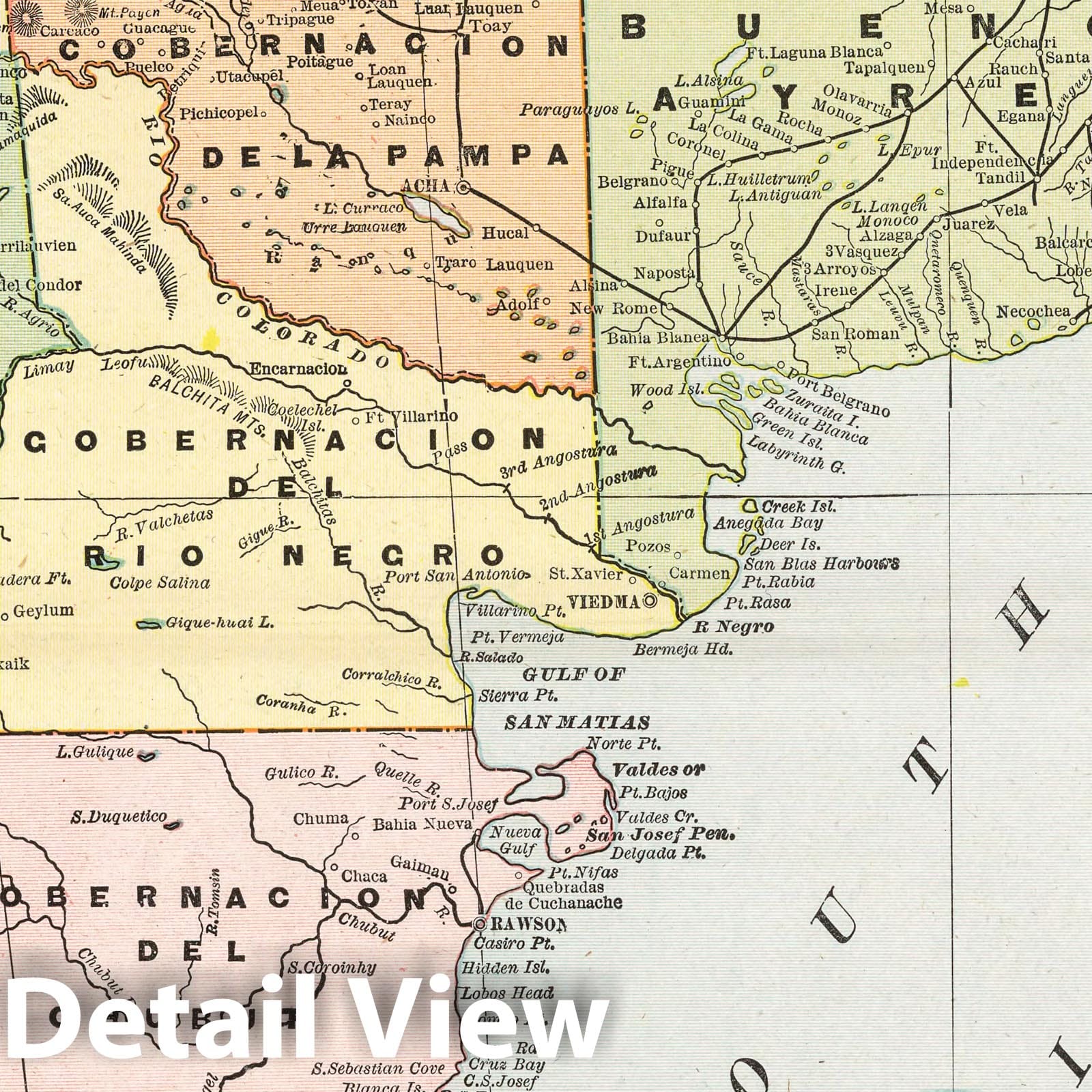 Argentina, Chile, and Uruguay - 1901 Historical Map Print
