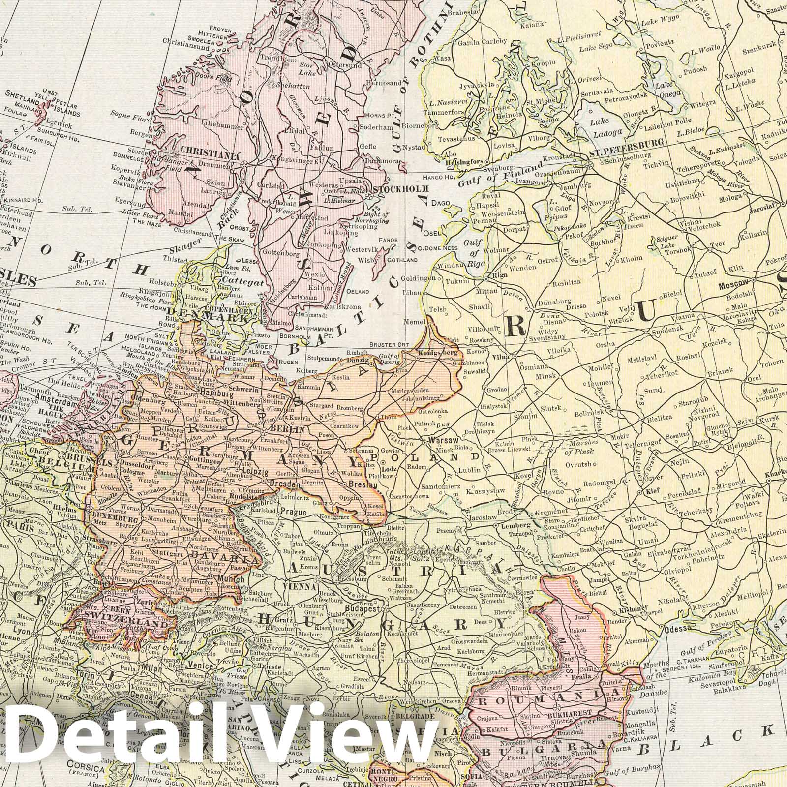 Europe - Railroad Map, 1901 - Historical Map Print