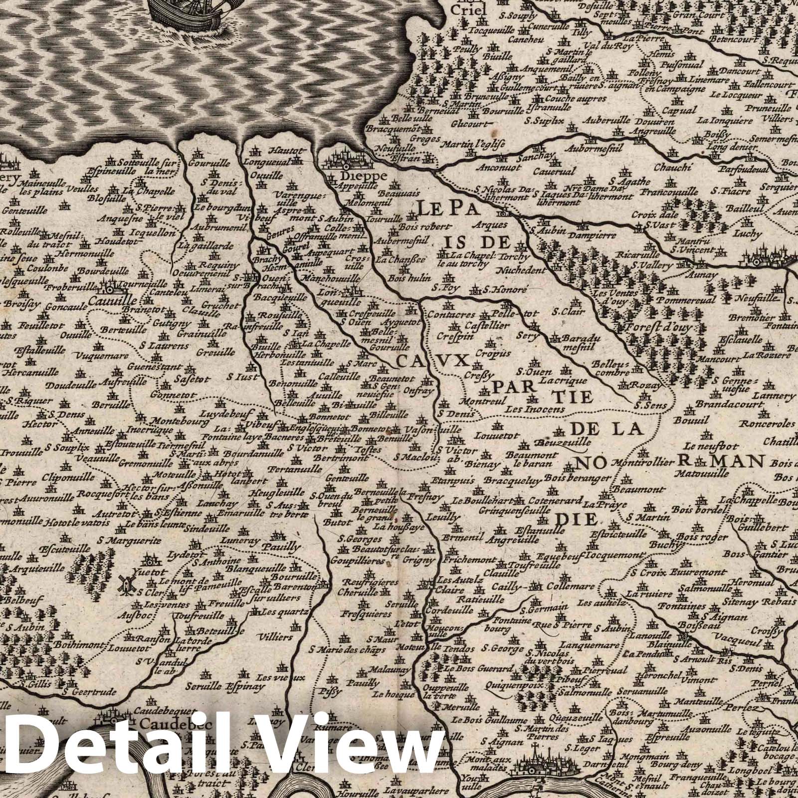 Historic Map : Picardy , France 1632 Description du Pais de Caux. , Vintage Wall Art