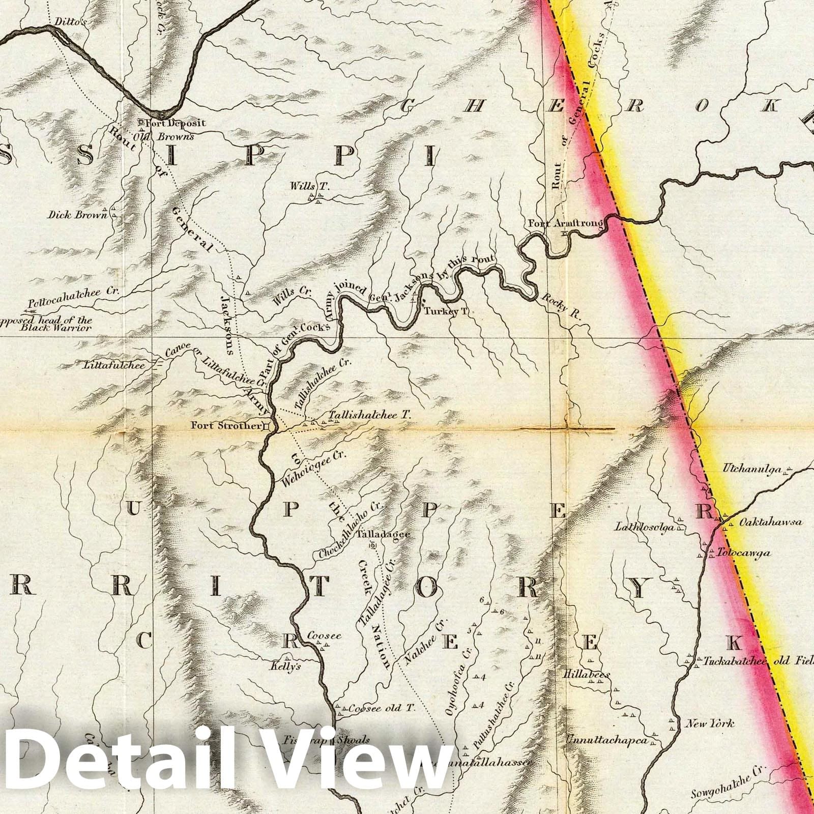 Creek Indian Territory, Mississippi - Military Map, 1815 - Melish Atlas Print