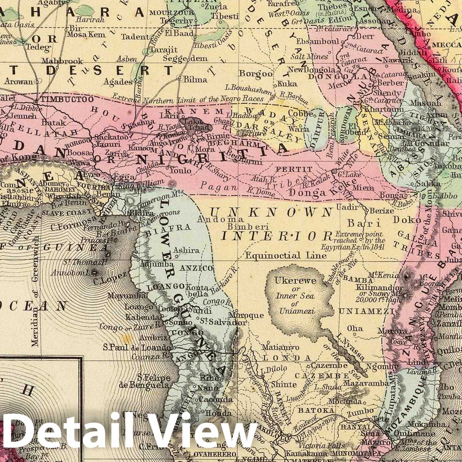 Africa, 1860 - Historical Map Print from Mitchell's New General Atlas