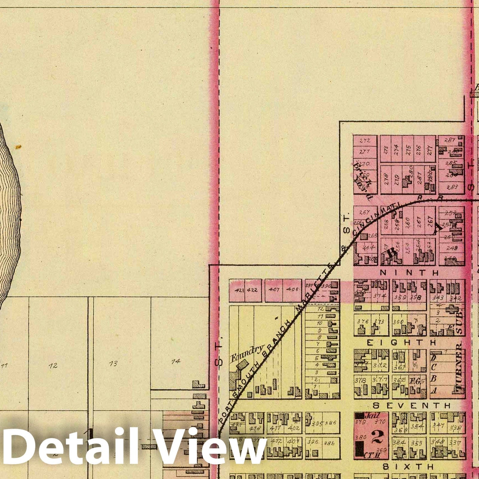 Portsmouth, Ohio - River Map, 1877 - Historical Map Print