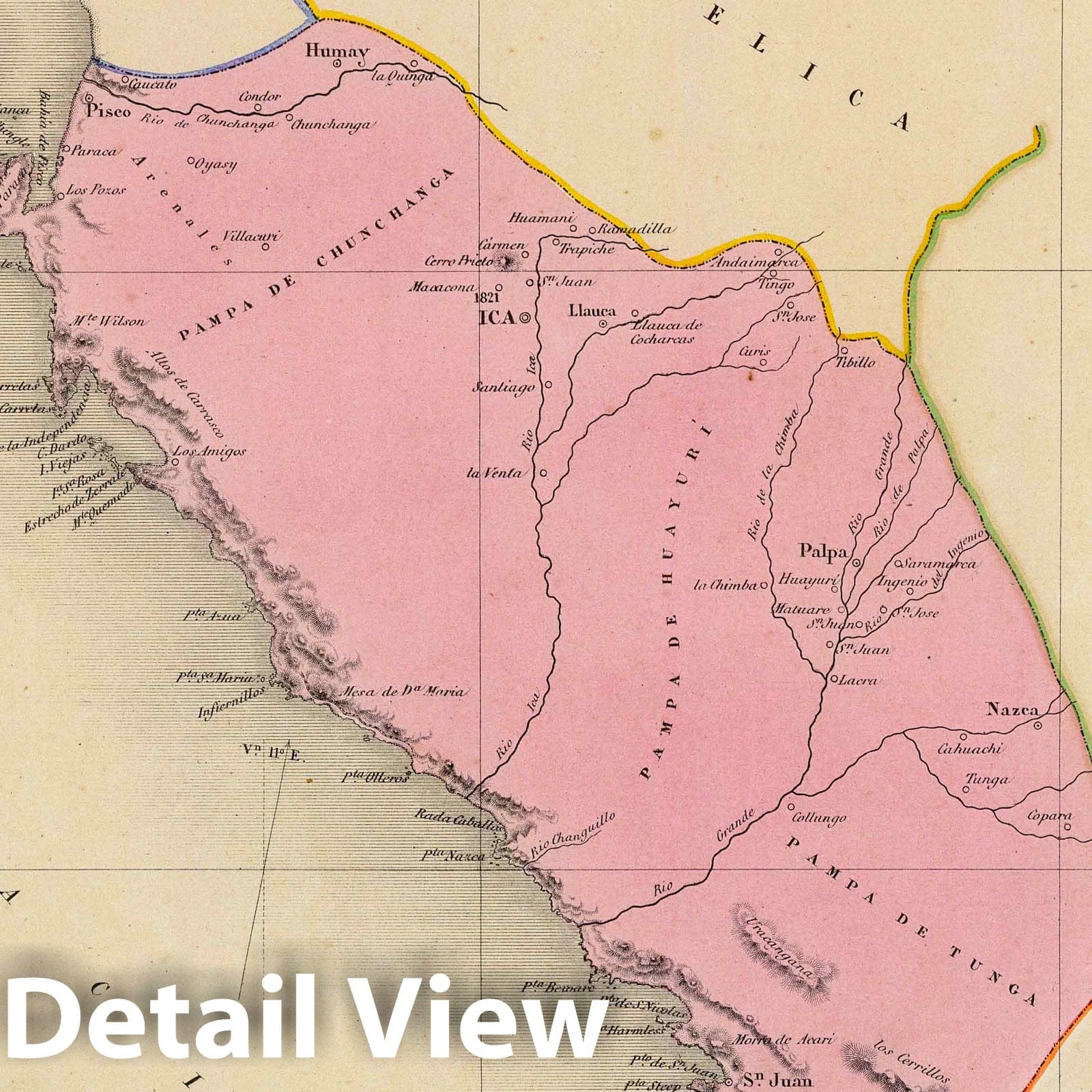 Ica Province, Peru, 1865 - Historical Map Print