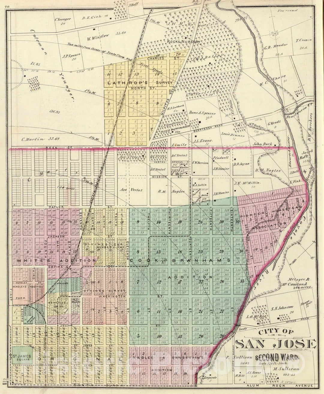 Historic Map : 1876 San Jose 2nd ward. - Vintage Wall Art
