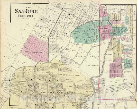 Historic Map : 1876 San Jose 4th ward. - Vintage Wall Art