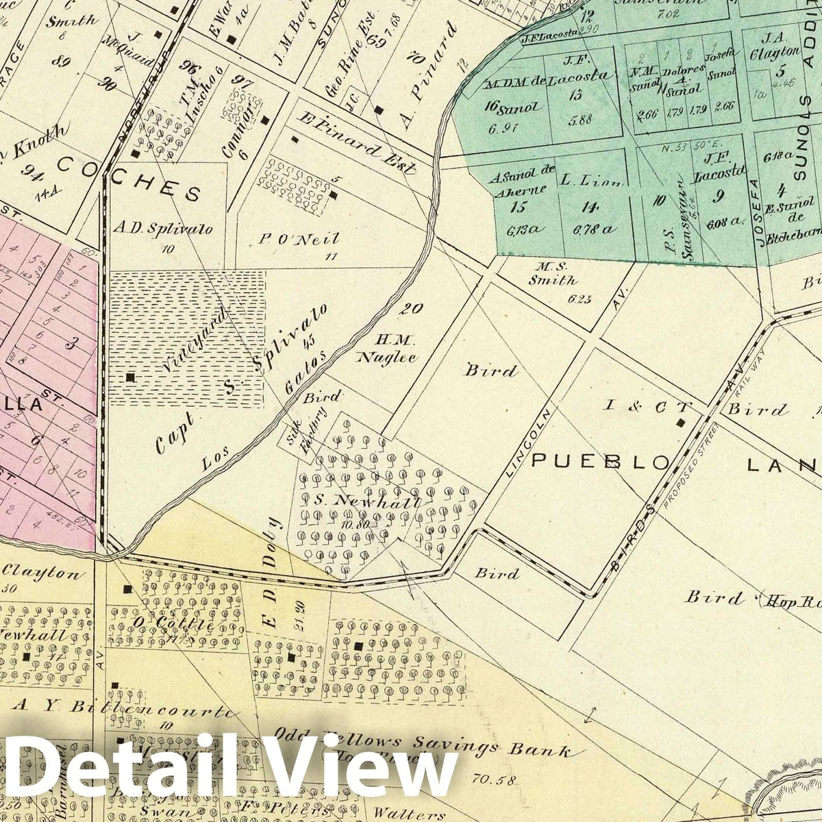 San Jose, Fourth Ward, California, 1876 - Historical Map Print