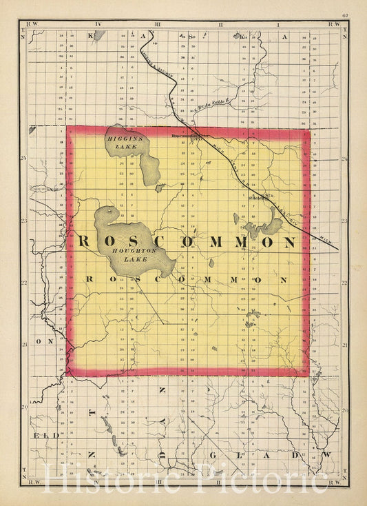 Roscommon County, Michigan - Railroad Map, 1873 - Historical Map Print