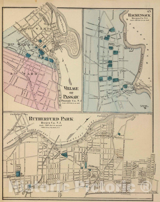 Historic Map : 1872 Rutherfurd Park, Passaic, Hackensack. - Vintage Wall Art
