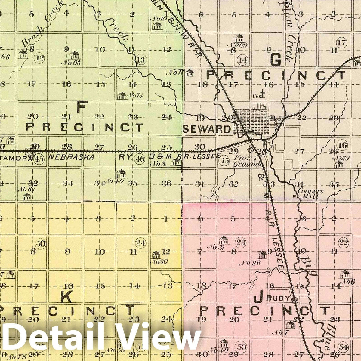 Seward County, Nebraska - Railroad Map, 1885 - Historical Map Print
