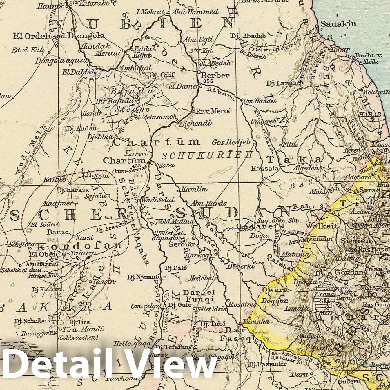 Nile Countries: Egypt and Ethiopia - River Map, 1881 - Historical Map Print
