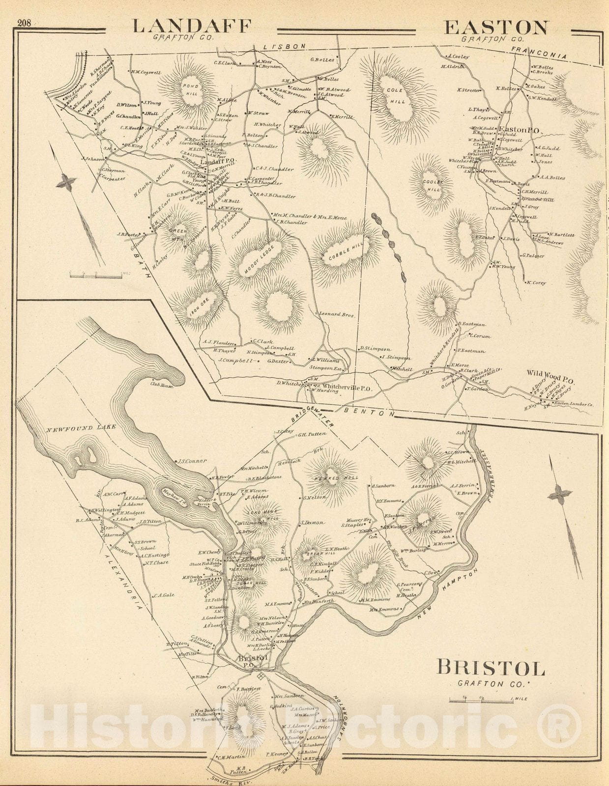 Historic Map : Easton (N.H. : Town), New Hampshire, 1892 Landaff, Easton, Bristol. , Vintage Wall Art