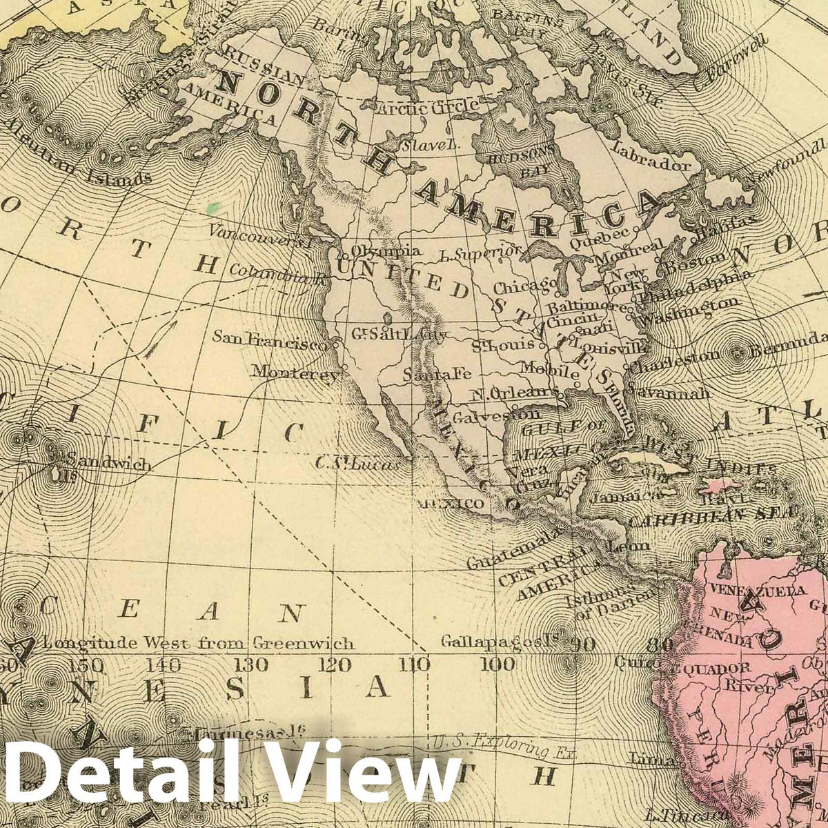Western Hemisphere - River Map, 1886 - Mitchell's Atlas Historical Map Print