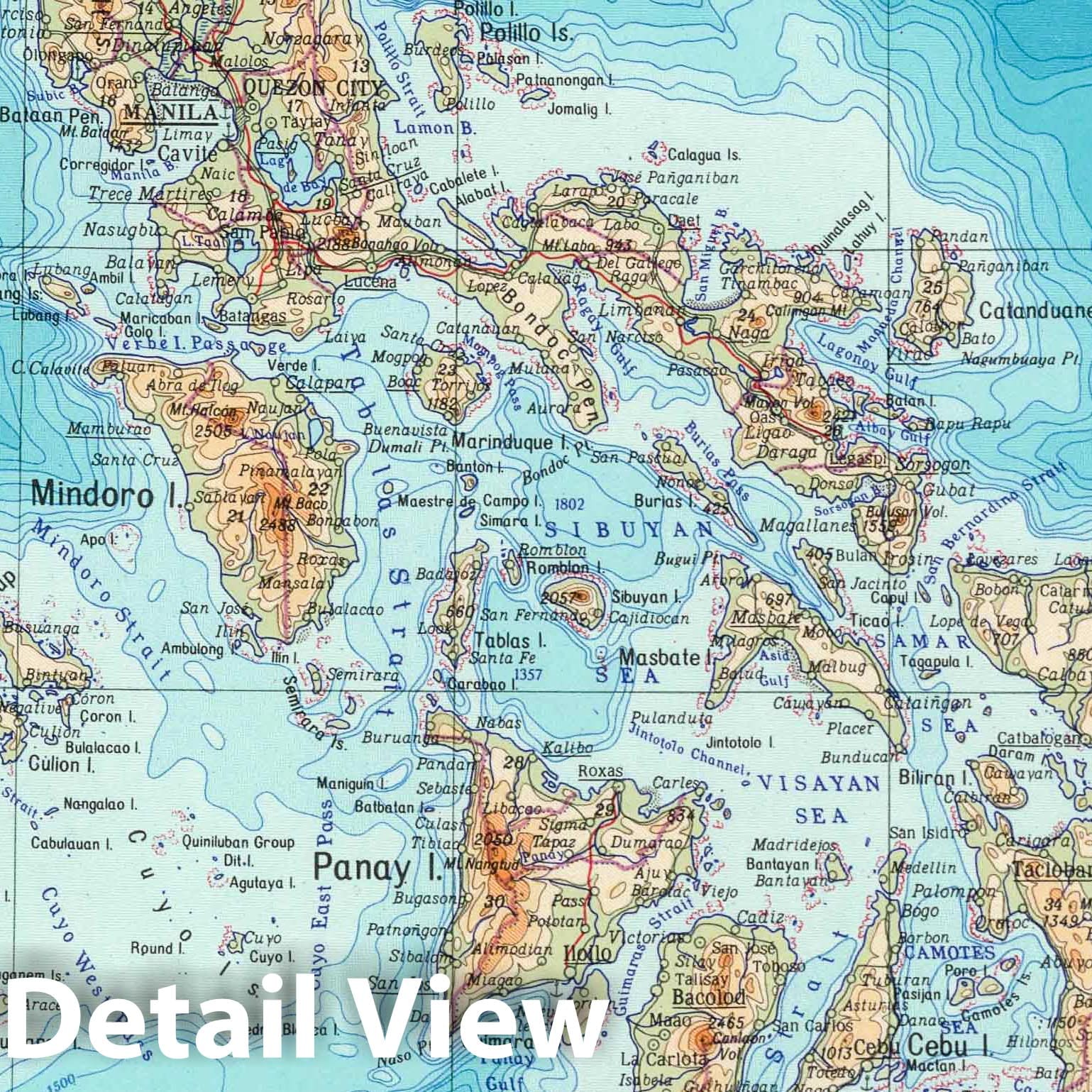 Philippines - Physical Map, 1967 - Soviet Atlas Plate Print