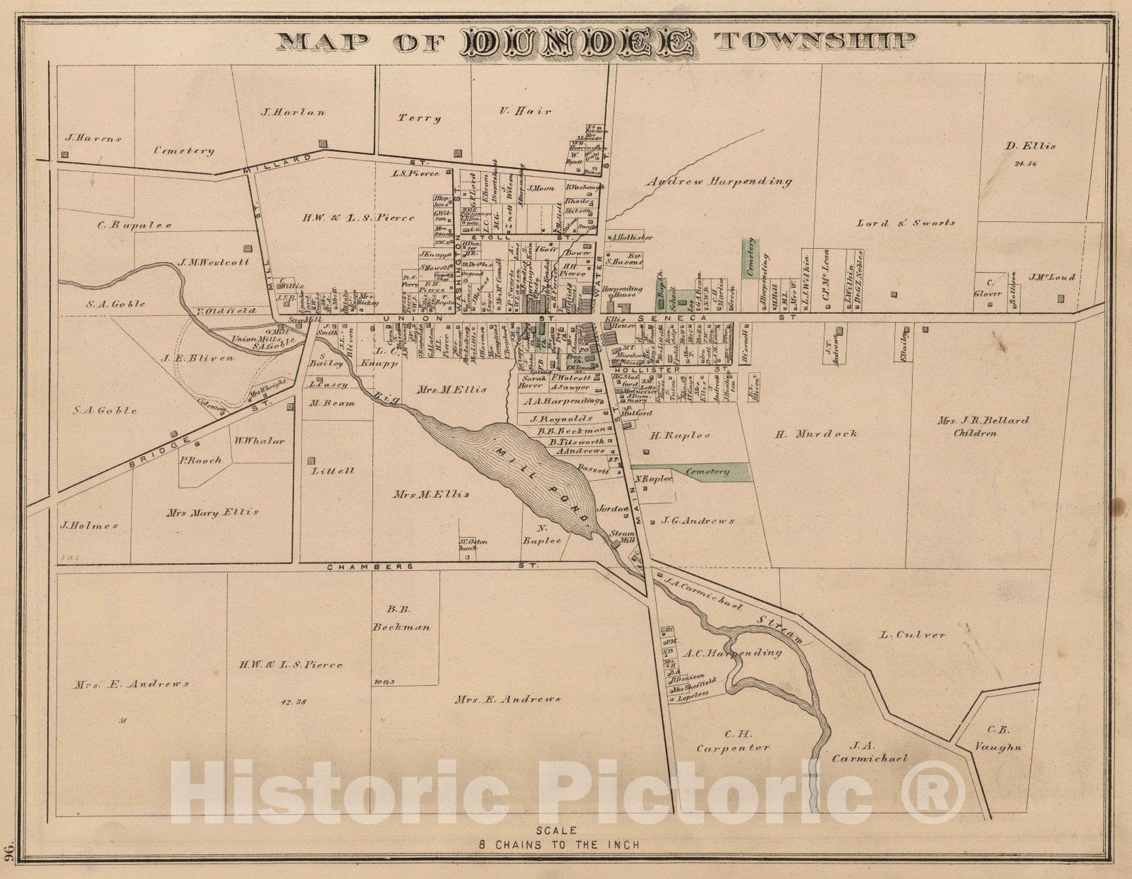 Historic Map : 1876 Dundee Township, Yates County, New York. - Vintage Wall Art