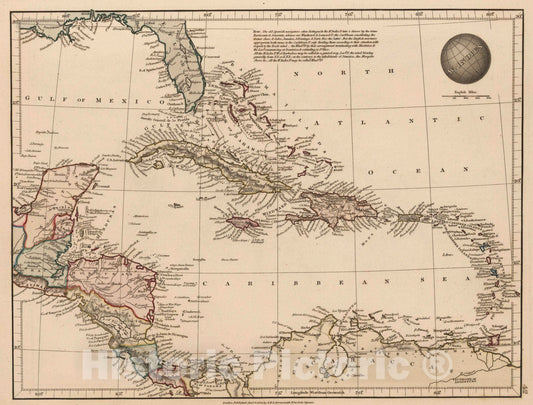 Historic Map : 1825 West Indies - Vintage Wall Art