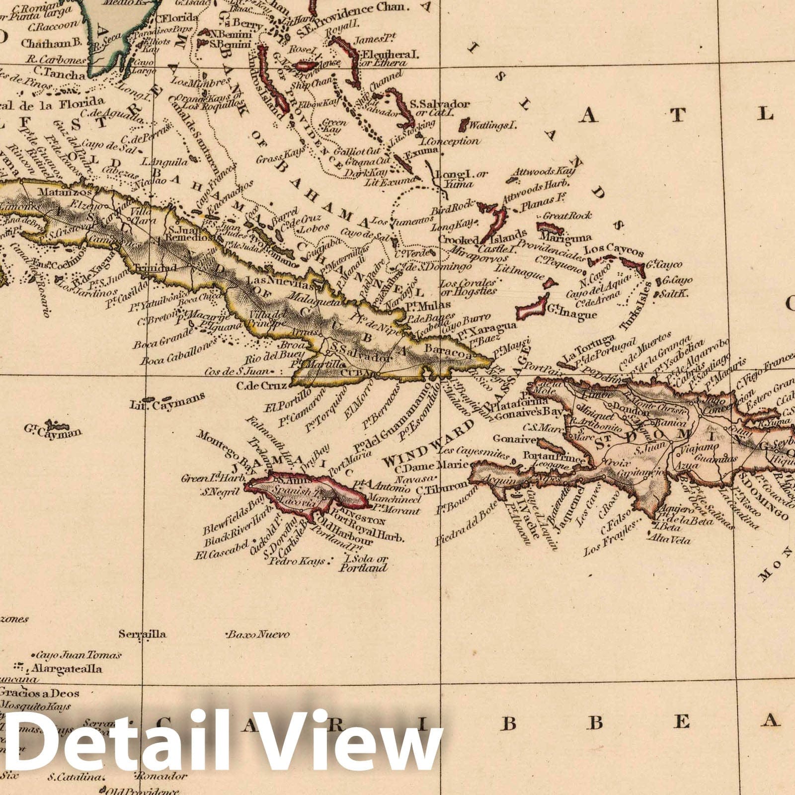 West Indies - River Map, 1825 - Hand-Colored Historical Map Print