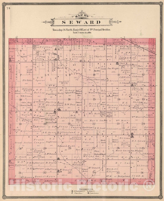 Historic Map : 1886 Seward Township, Winnebago County, Illinois. - Vintage Wall Art
