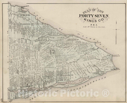 Historic Map : 1880 Plan of Lot Forty Seven, Kings Co, P.E.I. - Vintage Wall Art