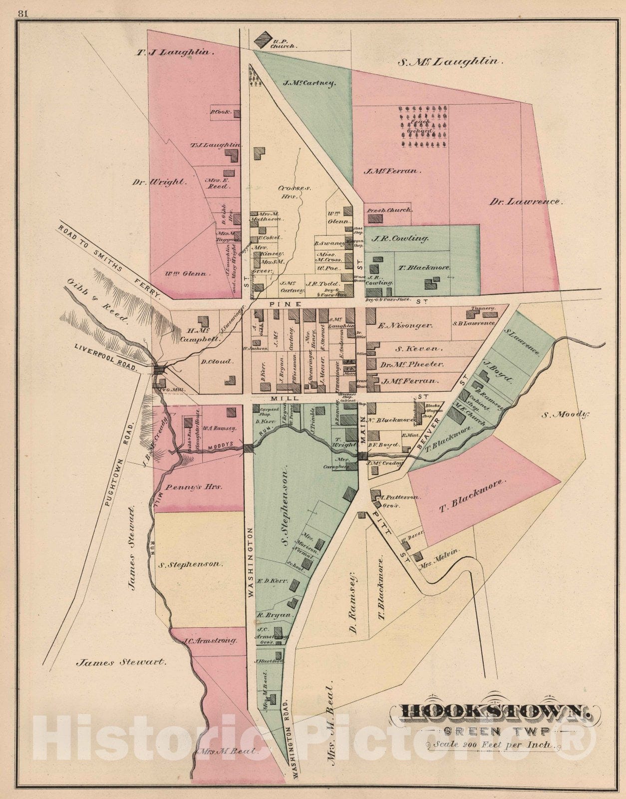 Hookstown, Green Township, Beaver County, Pennsylvania - Property Map, 1876