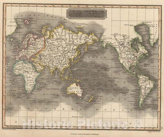 Historic Map : 1817 The World on Mercator's Projection - Vintage Wall Art