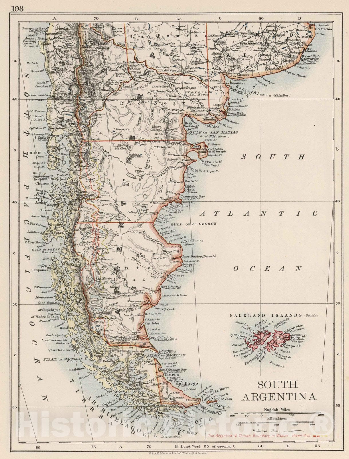 South Argentina - Physical Map, 1906 - Victoria Regina Atlas Print