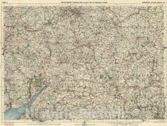 Historic Map : National Atlas - 1920 Sheet 8. Birmingham, Oxford, Bristol, c. - Vintage Wall Art