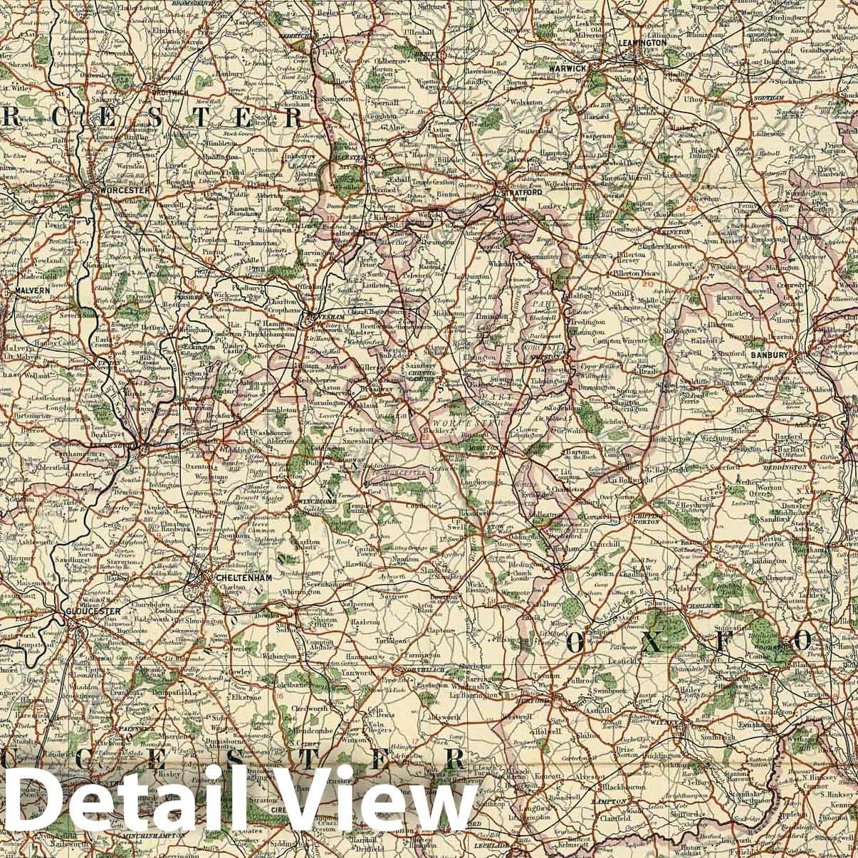 Birmingham, Oxford, Bristol, England - Road Map, 1920 - Historical Map Print
