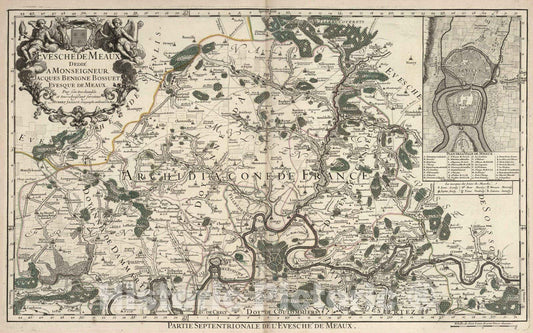 Historic Map : 1695 Eveschede Meaux (northern sheet). - Vintage Wall Art