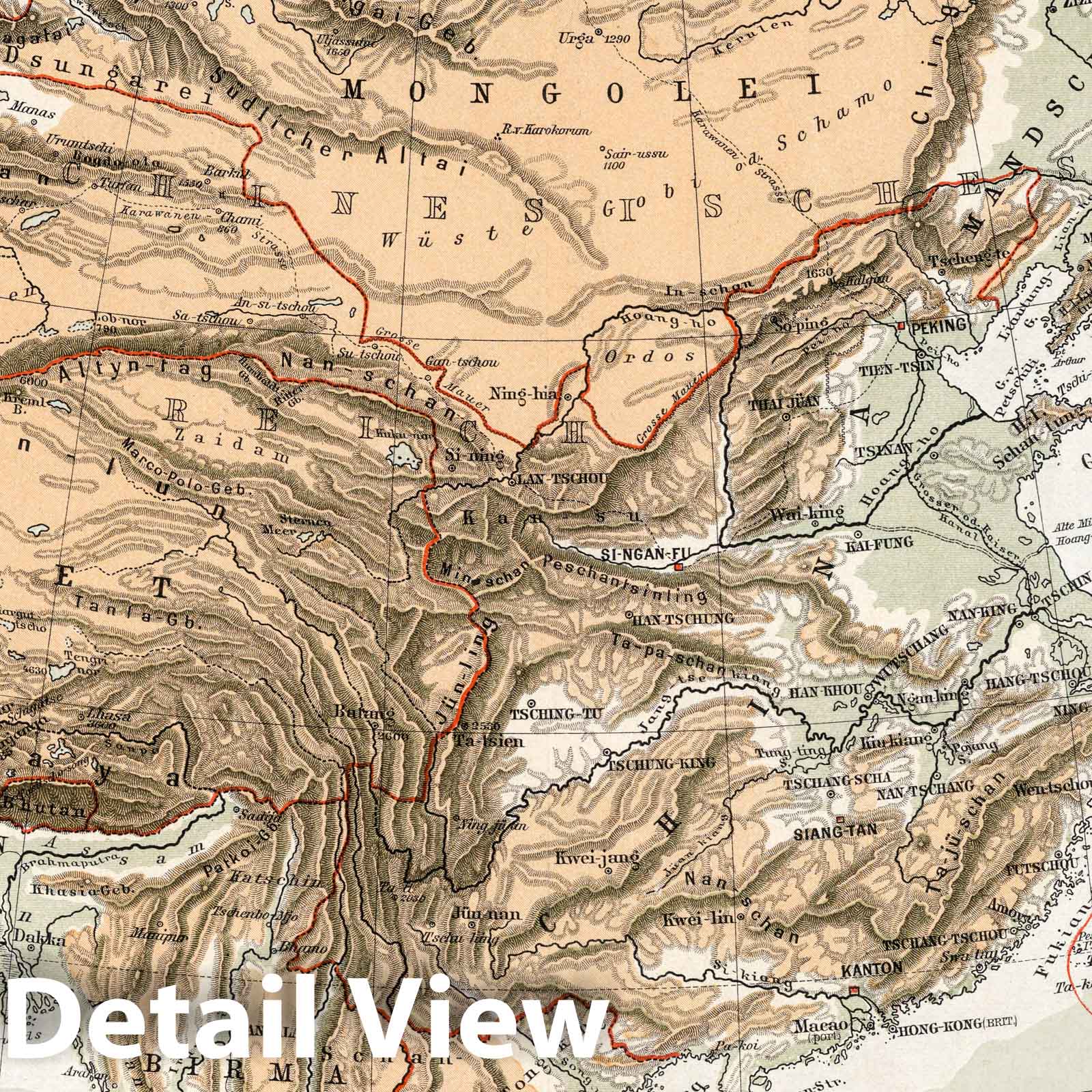 East Asia, 1896 - Historical Topographic Map Print from Diercke Schul-Atlas