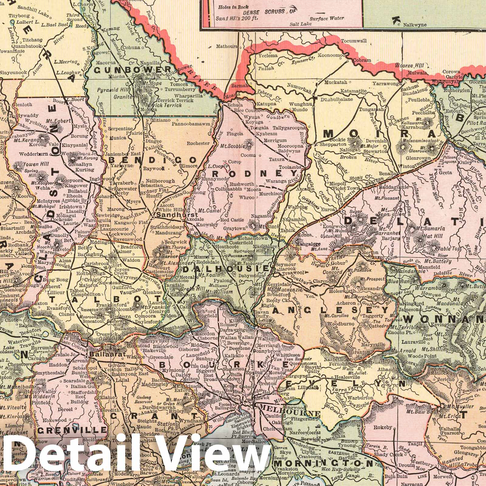 Victoria, Australia - Road Map, 1901 - Historical Map Print