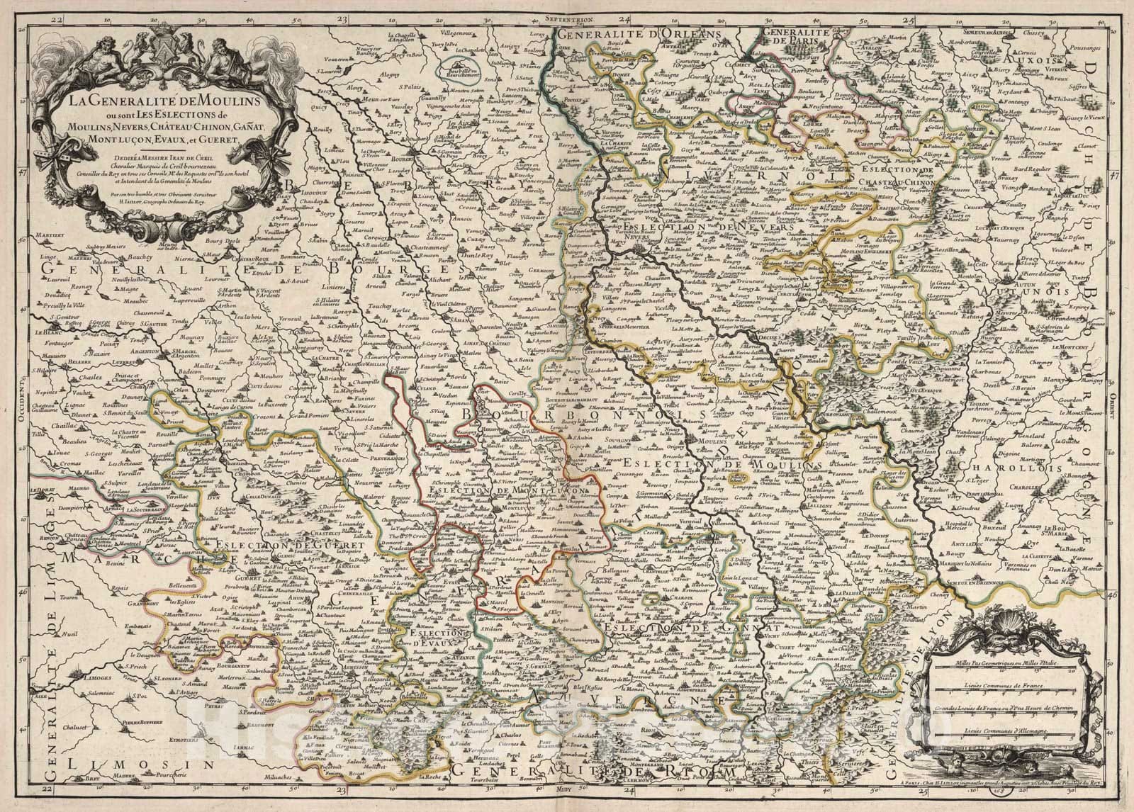 Historic Map : Moulins , France 1695 La Generalite de Moulins. , Vintage Wall Art