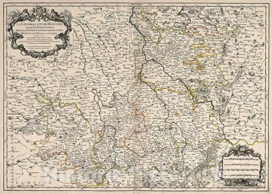 Historic Map : Moulins , France 1695 La Generalite de Moulins. , Vintage Wall Art