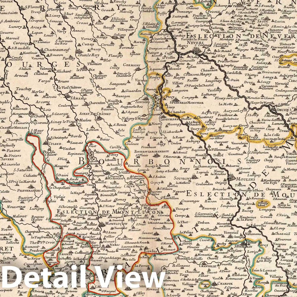 Historic Map : Moulins , France 1695 La Generalite de Moulins. , Vintage Wall Art
