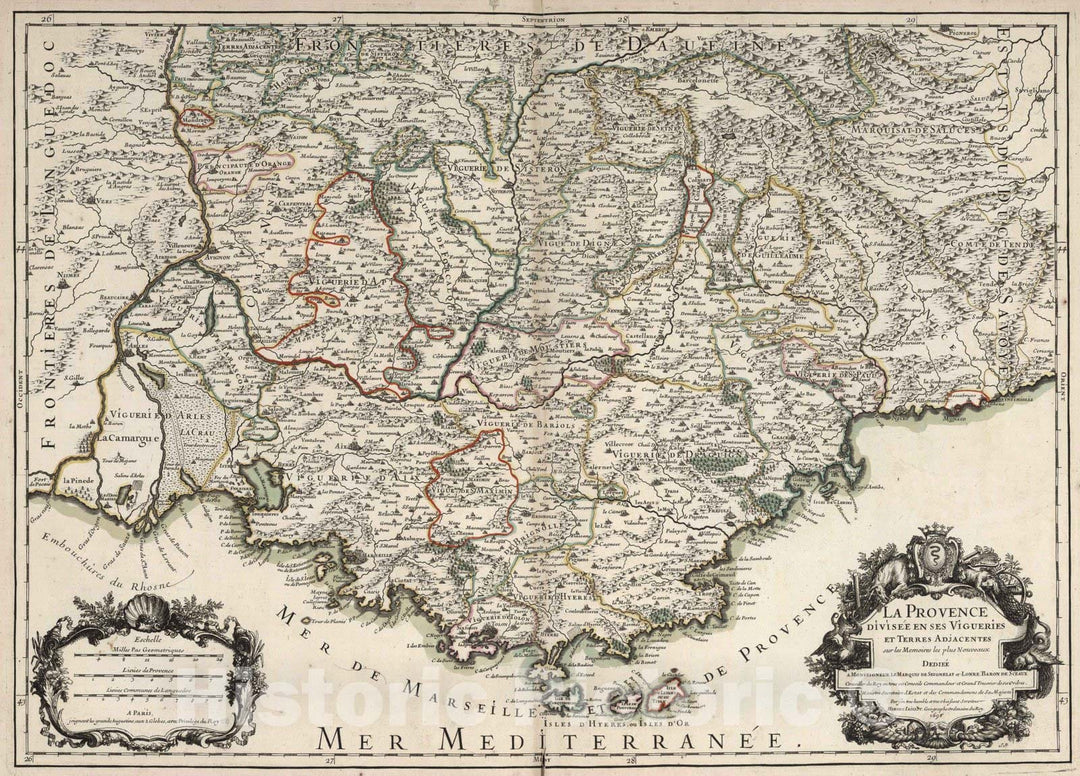 Historic Map : Provence , France 1695 La Provence. , Vintage Wall Art