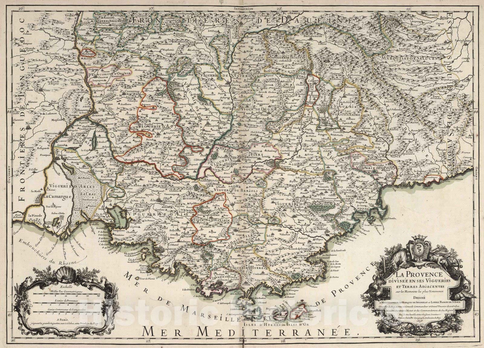 Historic Map : Provence , France 1695 La Provence. , Vintage Wall Art