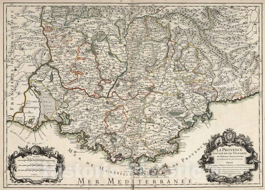 Historic Map : Provence , France 1695 La Provence. , Vintage Wall Art