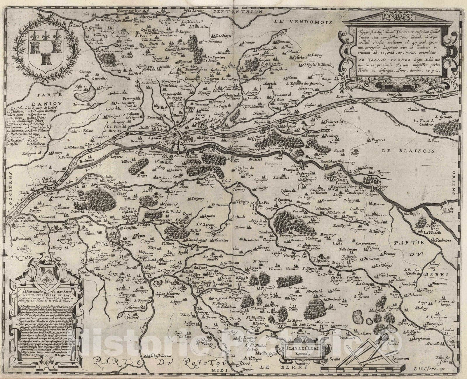 Historic Map : Touraine , France 1592 Topographia Aug. Turon Ducatus et confinium Gallia Cestica, , Vintage Wall Art