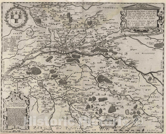 Historic Map : Touraine , France 1592 Topographia Aug. Turon Ducatus et confinium Gallia Cestica, , Vintage Wall Art