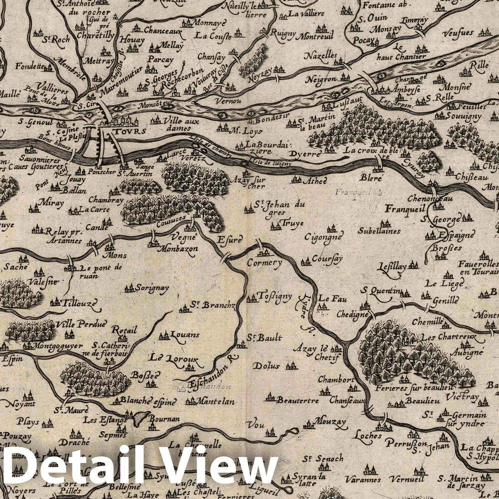 Historic Map : Touraine , France 1592 Topographia Aug. Turon Ducatus et confinium Gallia Cestica, , Vintage Wall Art