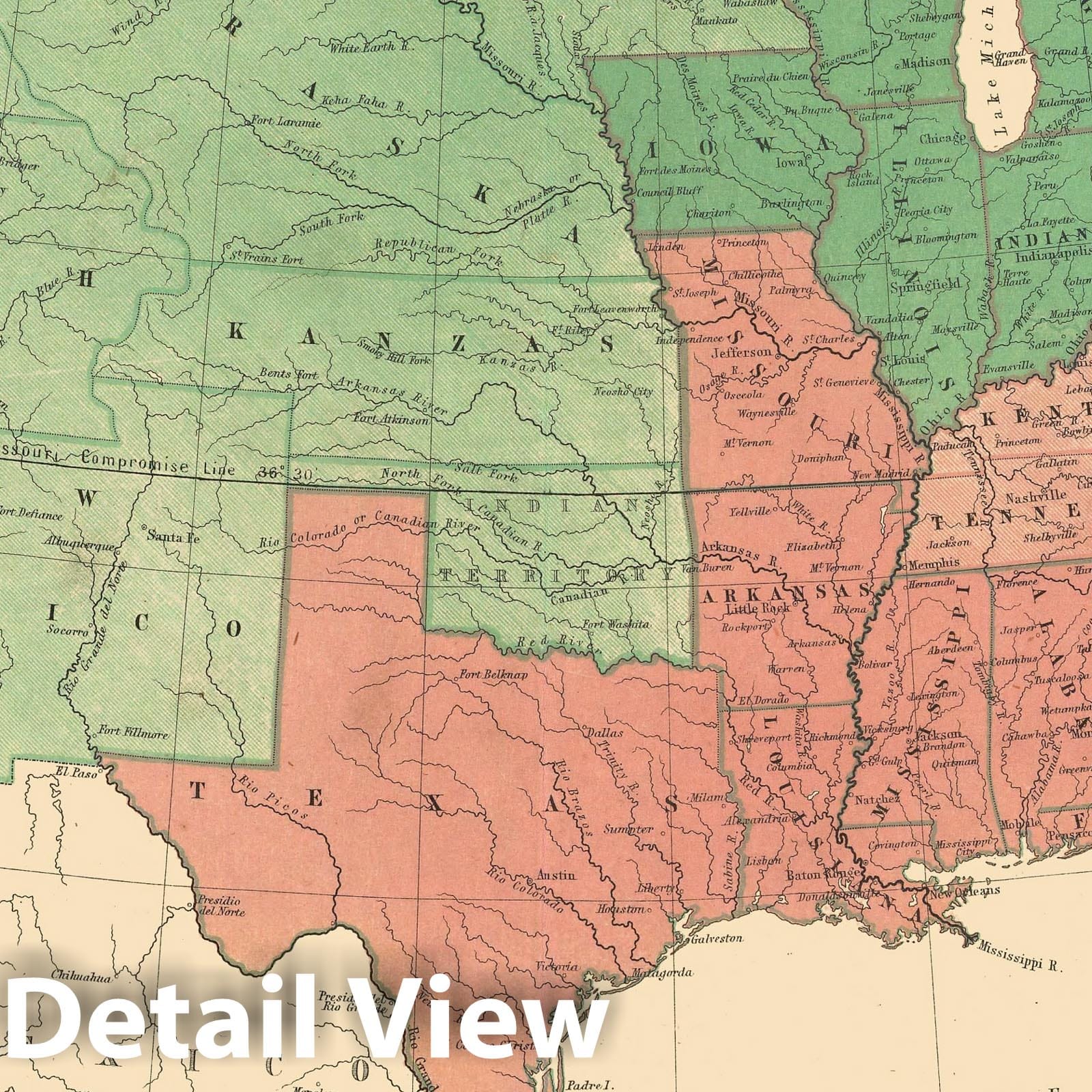 United States - Free and Slave-Holding States, 1857 - Historical Map Print